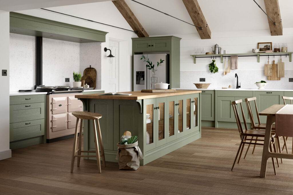 Olive coloured kitchen